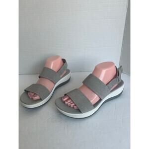 CLARKS Cloudsteppers Arla Jacory Strappy Wedge Gray/White Comfort Sandals 10M